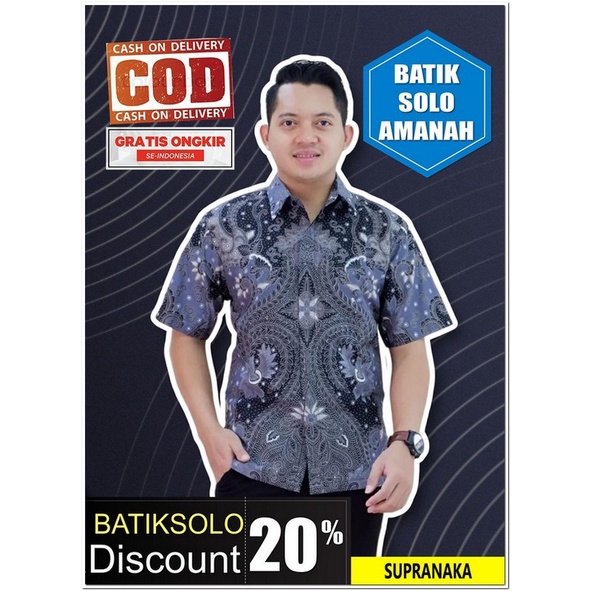 BATIKSOLOAMANAH PROMO BAJU PREMIUM SUPRANAKA BATIK INDONESIA KEMEJA BATIK PRIA SOLO LENGAN PENDEK LA