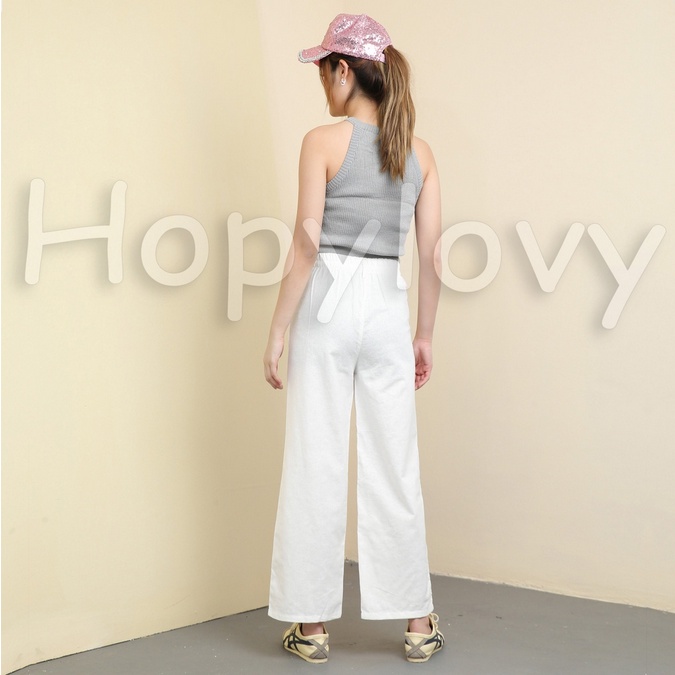 HOPYLOVY Celana Kulot High Waist Wanita Katun Linen Charliva