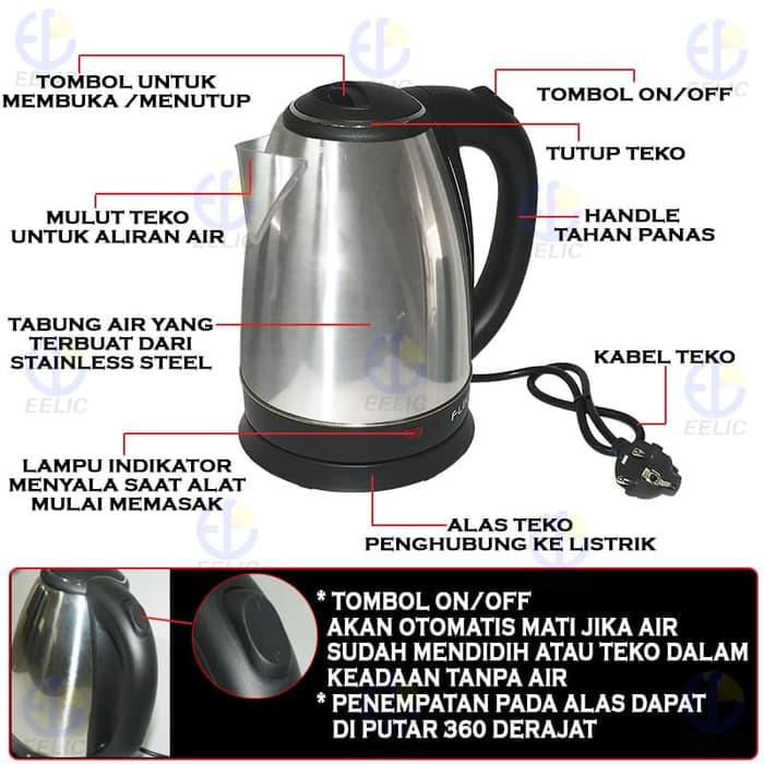 Teko Listrik Stainless Fleco - Ketel Pemanas Air Elektrik