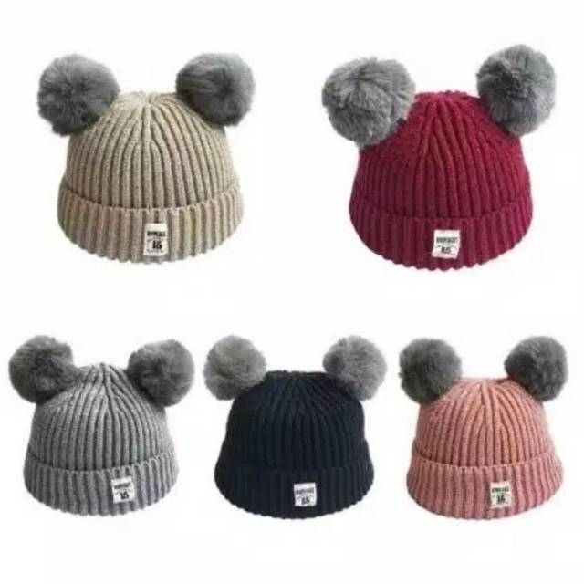 Kupluk Anak Bayi Bulu Pom-Pom topi Usia 6 bulan - 2 Tahun dengan warna warna yang keren