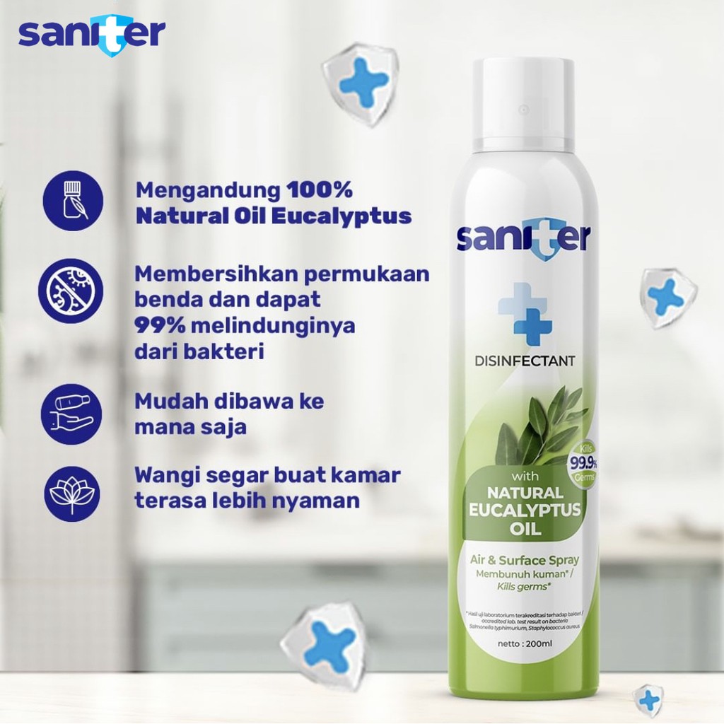 ORIGINAL Saniter Spray Disinfectant Eucalyptus Oil 200ml / Saniter Desinfektan / HELLOMARTID