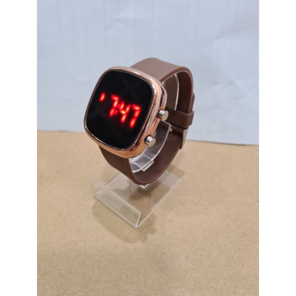 Jam Led watch oval free gift box-Coklat ov
