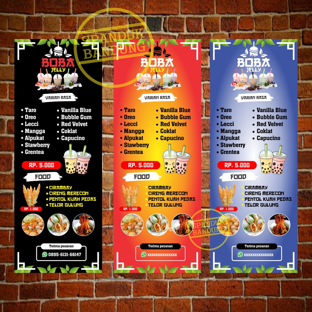 BANNER BOBA DESAIN MENARIK / BANNER USAHA MINUMAN COSTUM REQUEST / ukuran 60 x 160 cm