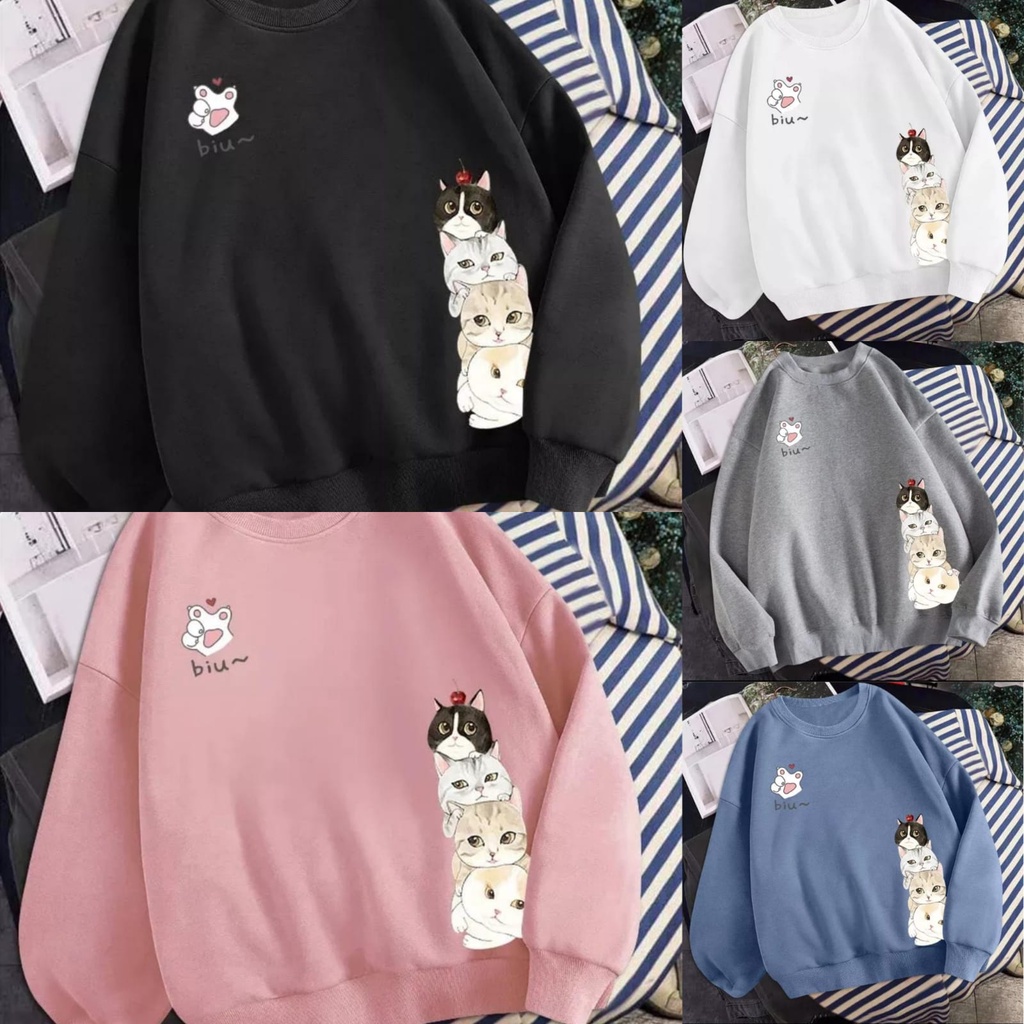 BIU CAT SWEATER CREWNECK BAHAN FLEECE (V1)