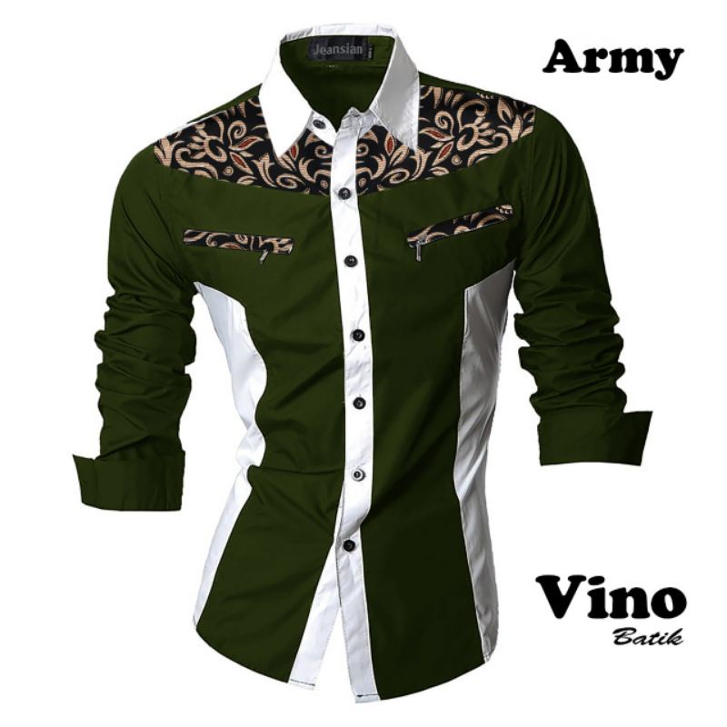 KEMEJA PRIA SLIMFIT FORMAL KOMBINASI BATIK HEM COWOK VINO LENGAN PANJANG