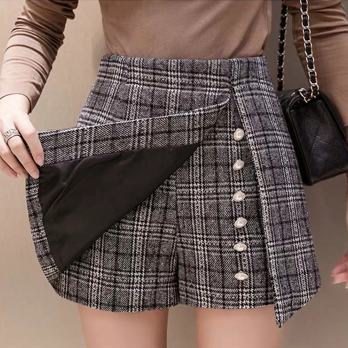 KARAKOREA 8862 Hailey Diamond Tweed Pants/Rok Celana/Celana pendek/Plaid Pants/Skirt Pants/Rok Korea Skirt/Rok Autumn/Rok Winter