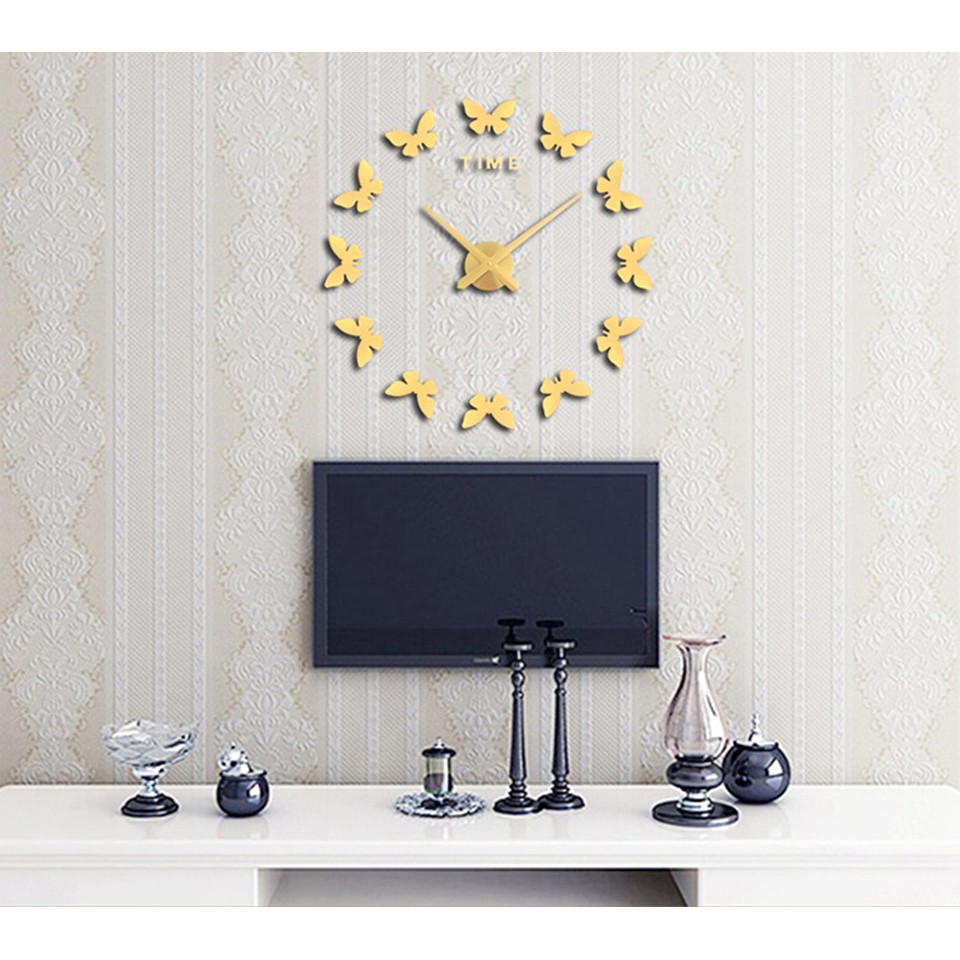 Jam Dinding Besar DIY Giant Wall Clock Quartz Creative Design 120cm Model Butterfly - DIY-205 - Blac