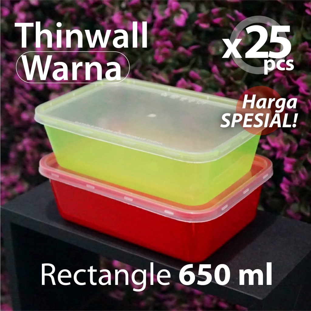 Paket 25 pcs - Thinwall / Kotak Makanan Persegi Panjang Warna 650ml