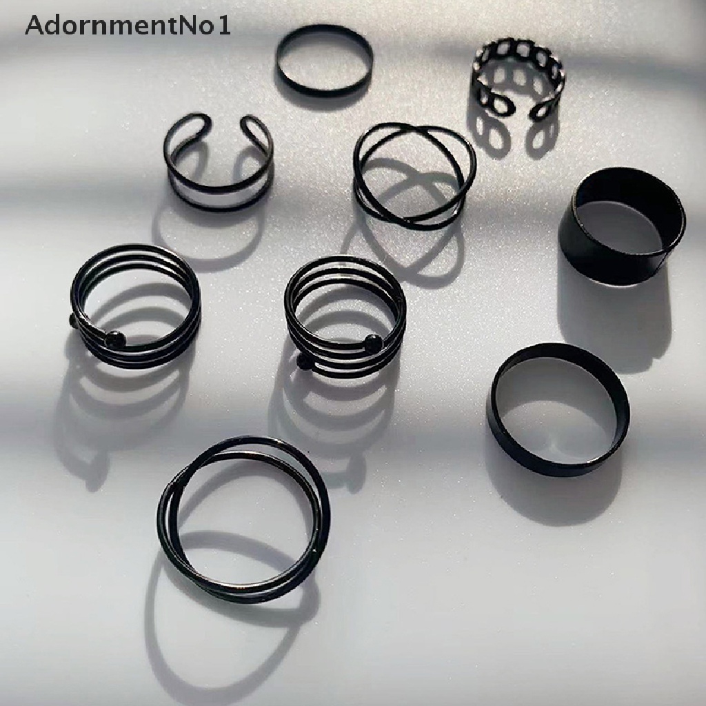 (AdornmentNo1) 3 / 6pcs / Set Cincin Vintage Gaya Punk Desain Geometri Warna Hitam Metalik Untuk Wanita