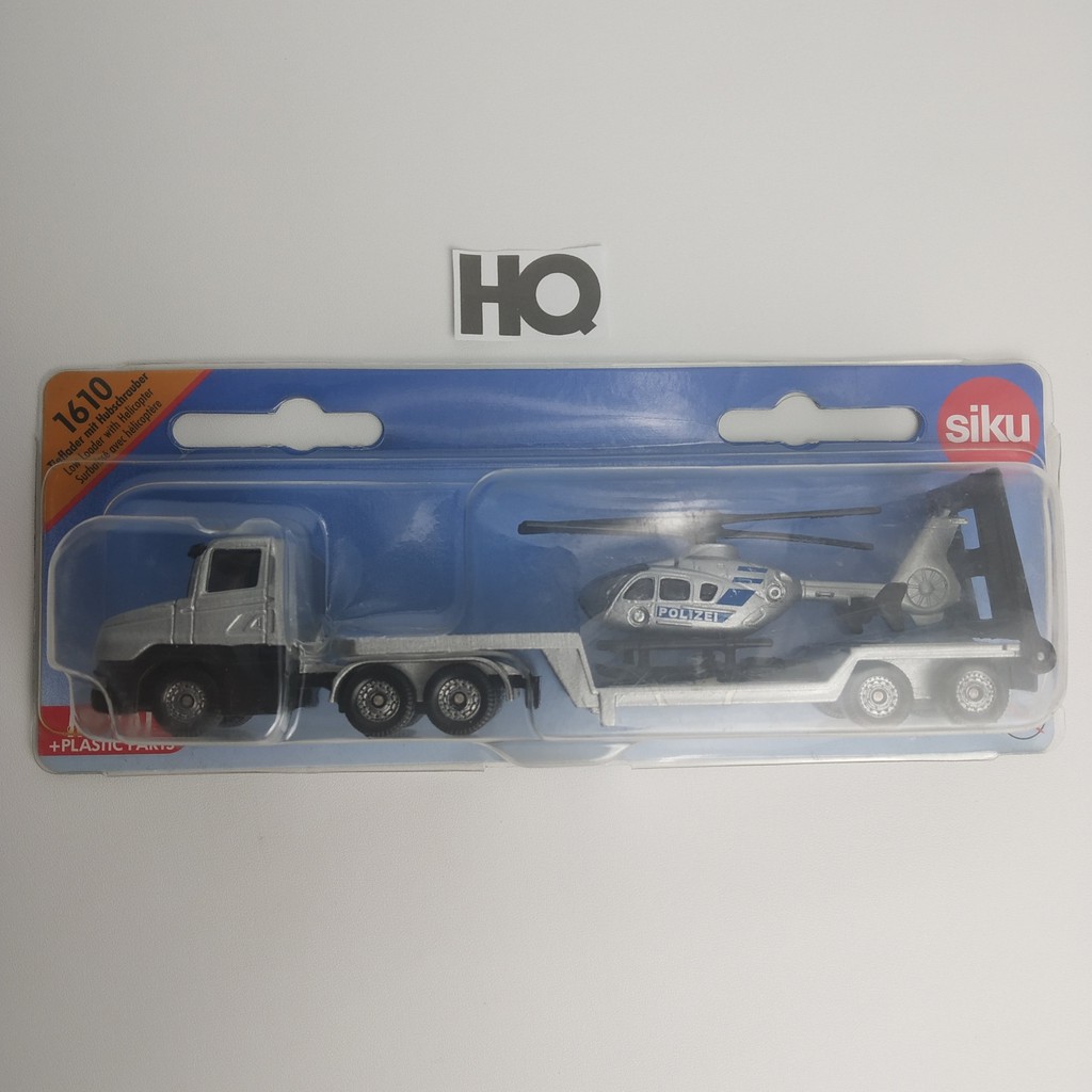 Diecast Siku 1610 Truk Scania Low Loader with Helicopter Polizei