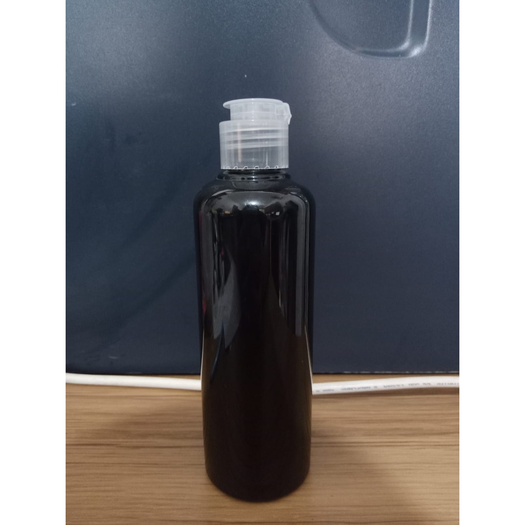 Botol Plastik PET 250ml BR Hitam Tutup Fliptop Jamur