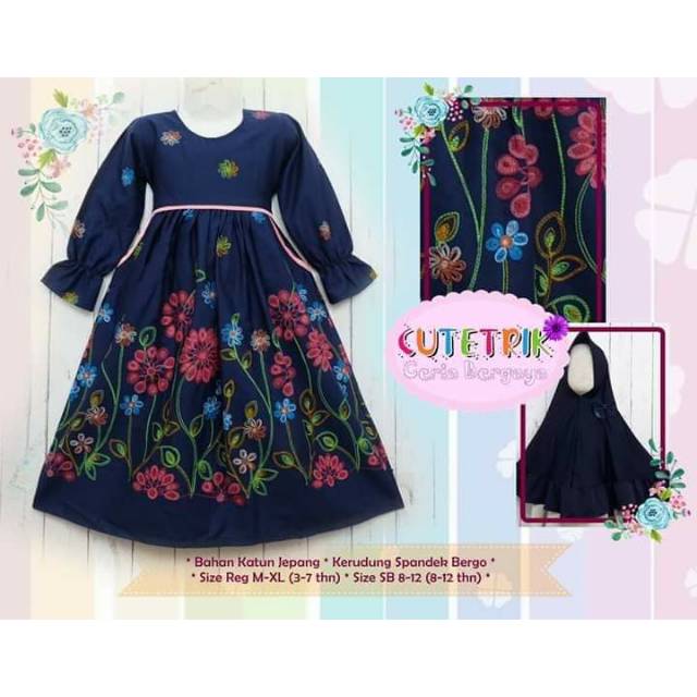 TERBARU SETELAN FASHION BAJU ANAK PEREMPUAN MUSLIM CUTETRIK TERMURAH KATUN JEPANG NAVY 3 4 TAHUN