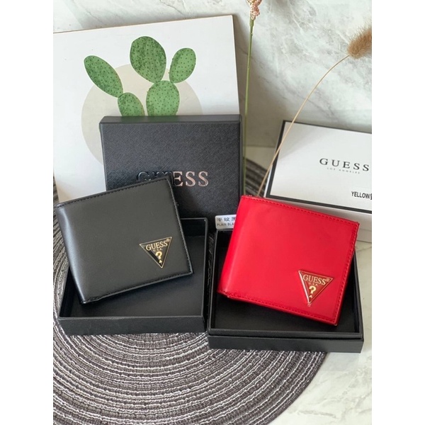 Dompet Lipat Kulit Kecil Pria GS Leather Small Wallet Premium Import, Hitam Black Merah Red, Casual 