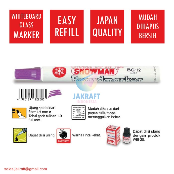 

NEW PRODUK SPIDOL WHITEBOARD SNOWMAN (UNGU VIOLET) BG-12 MARKER PAPAN TULIS KACA