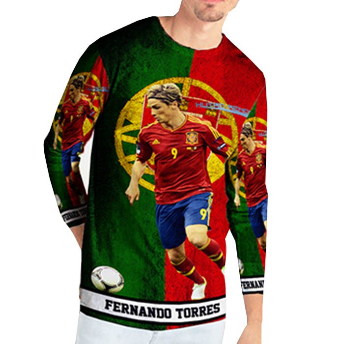 Fullprint Tshirt Fernando Torres Soccer Kaos Tangan Panjang Bahan Polyester Jersey T-SHIRT Unisex [B