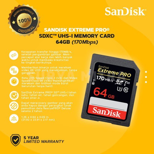 Sandisk SDHC / SDXC Extreme PRO 64GB 170 MB/s
