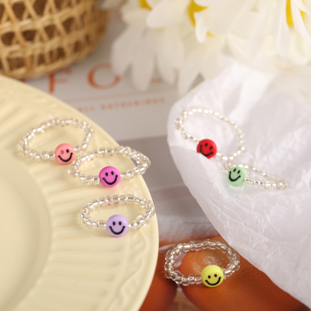 Current Fashion Smiley Butterfly Bead Ring Trend Transparent Ring for Women Jewelry Accessories