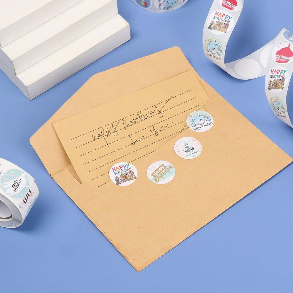 Nanas 500 Pcs/Roll Happy Birthday Stiker Perekat Diri Alat Tulis Pesta Perlengkapan Bakery Kartu Putaran Sealing Label