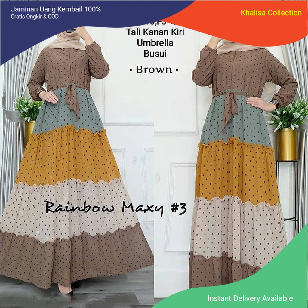 [ COD ] Rainbow Maxy / Gamis Wanita Termurah / Gamis Wanita  Corak Polkadot / Dress Wanita Rainbow O