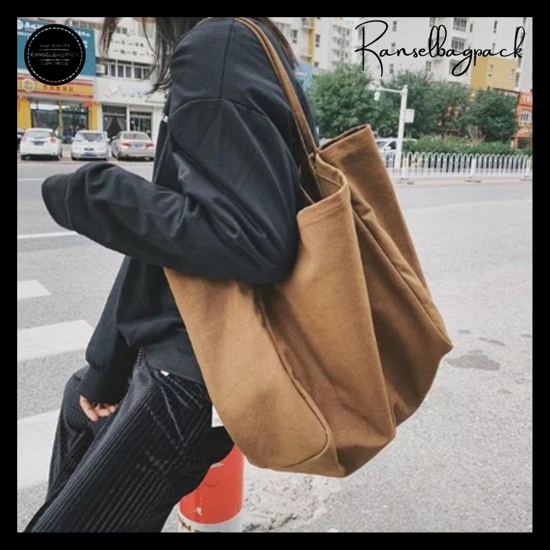 Tote Bag - Tas Goodie Bag Kanvas Terbaru Kekinian Sekolah Kampus Kerja Travel Model Stylish Backpack Korea Import Lokal Original Murah Bagus Simple Casual Elegan Perempuan Wanita Cewek