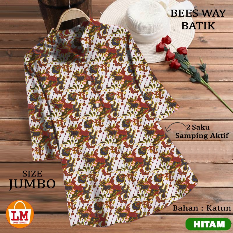 TERMURAH TERLARIS [ COD &amp; Gratis Ongkir ] Baju Atasan Blouse Wanita JUMBO TUNIK BEES WAY BATIK Bahan Katun TERBARU LMS 25444 25447 25450