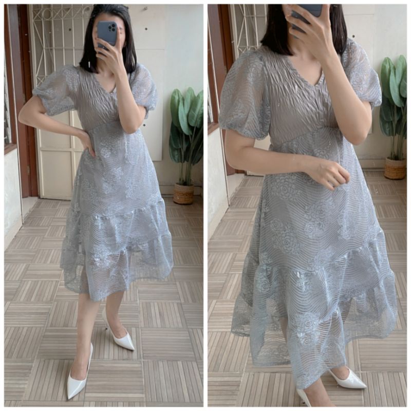 ⚡️ CLEARANCE SALE ♡ PREMIUM ♡ REAL PIC ! CLARETTE VINTAGE BROCADE LUXURY LACE PARTY MIDI DRESS /  GAUN PESTA MEWAH