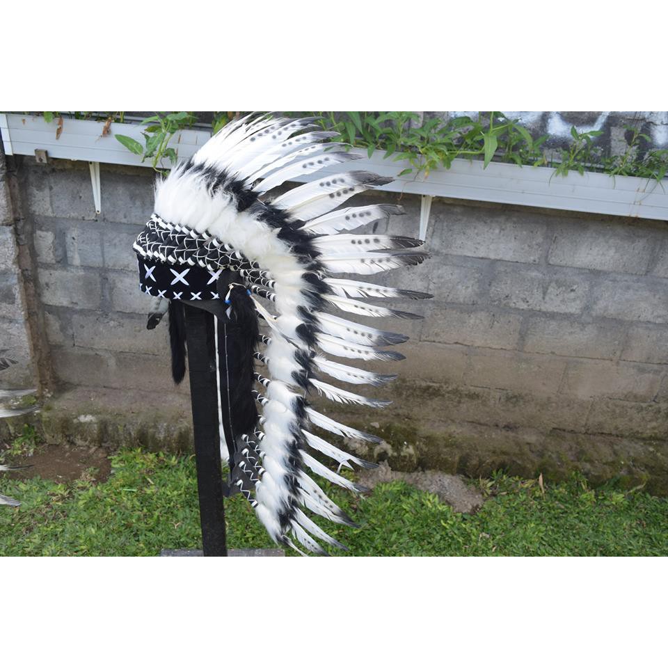 TOPI INDIAN - INDIAN HEADDRESS MEDIUM ANGSA HITAM TUTUL PUTIH