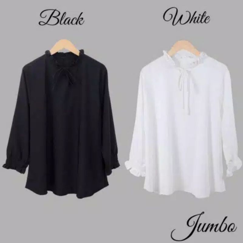 ATASAN WANITA JUMBO HITAM PUTIH XXXL LD120CM ATASAN KERAH REMPEL WANITA TERBARU
