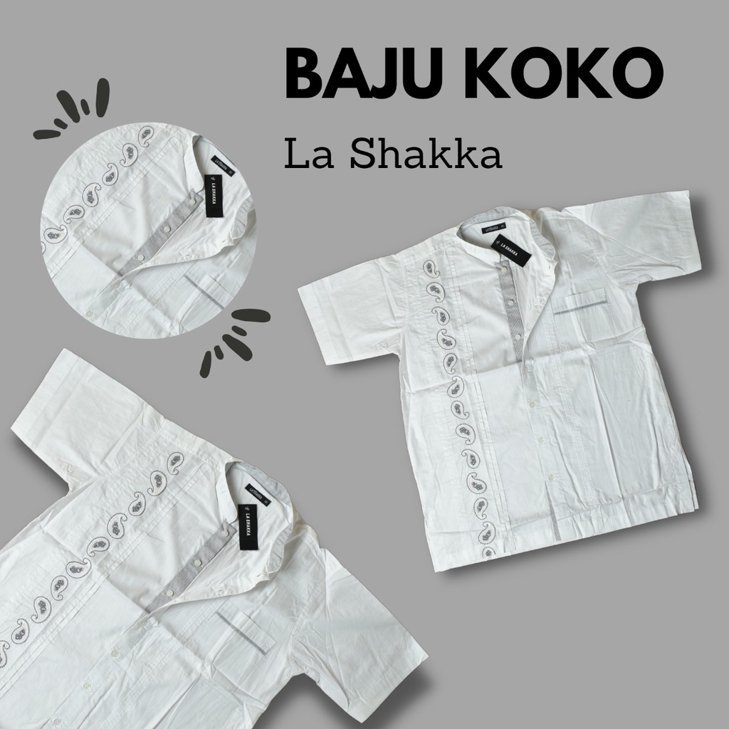baju koko dewasa atau remaja merk lashakka atau la shakka harga terjangkau warna putih motif bordir 