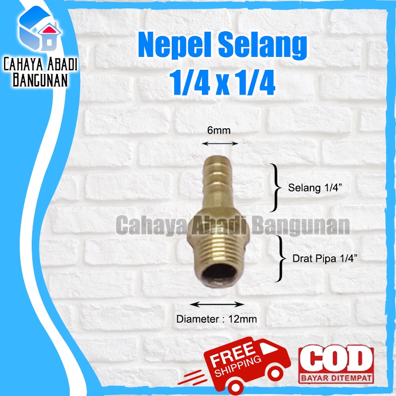 Nepel Selang 1/4 x 1/4 Inch Drat Luar Kuningan Sambungan Hose