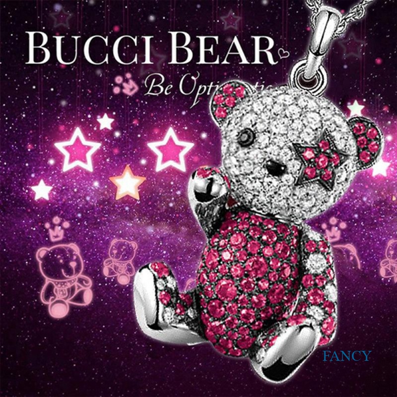 Kalung Liontin Kristal Bentuk Beruang Bahan 925 Sterling Silver Gaya Hip Hop Untuk Wanita