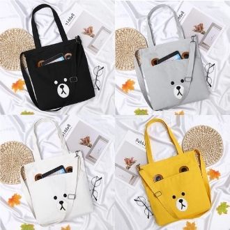 Twenty Bag - Tas Tote Bag Wanita Resleting Terbaru 2022 Aesthetic Kekinian Motif Carakter BROWCHIP Korea Style Multifungsi