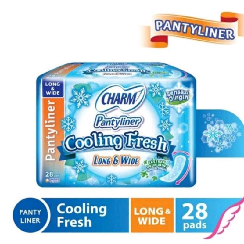 Pembalut Wanita Charm Panty Liner Cooling Fresh Long & Wide Isi 28pads