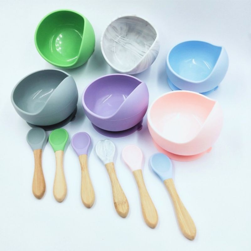 Mangkok Makan Bayi Mangkok Silicone Suction Free Sendok BPA Free Baby Suction Bowl