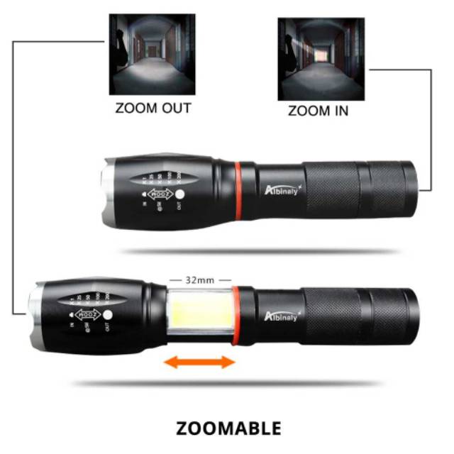 Paket Senter LED Torch Cree XM-L T6 8000 Lumens + Charger + Box - E17 COB