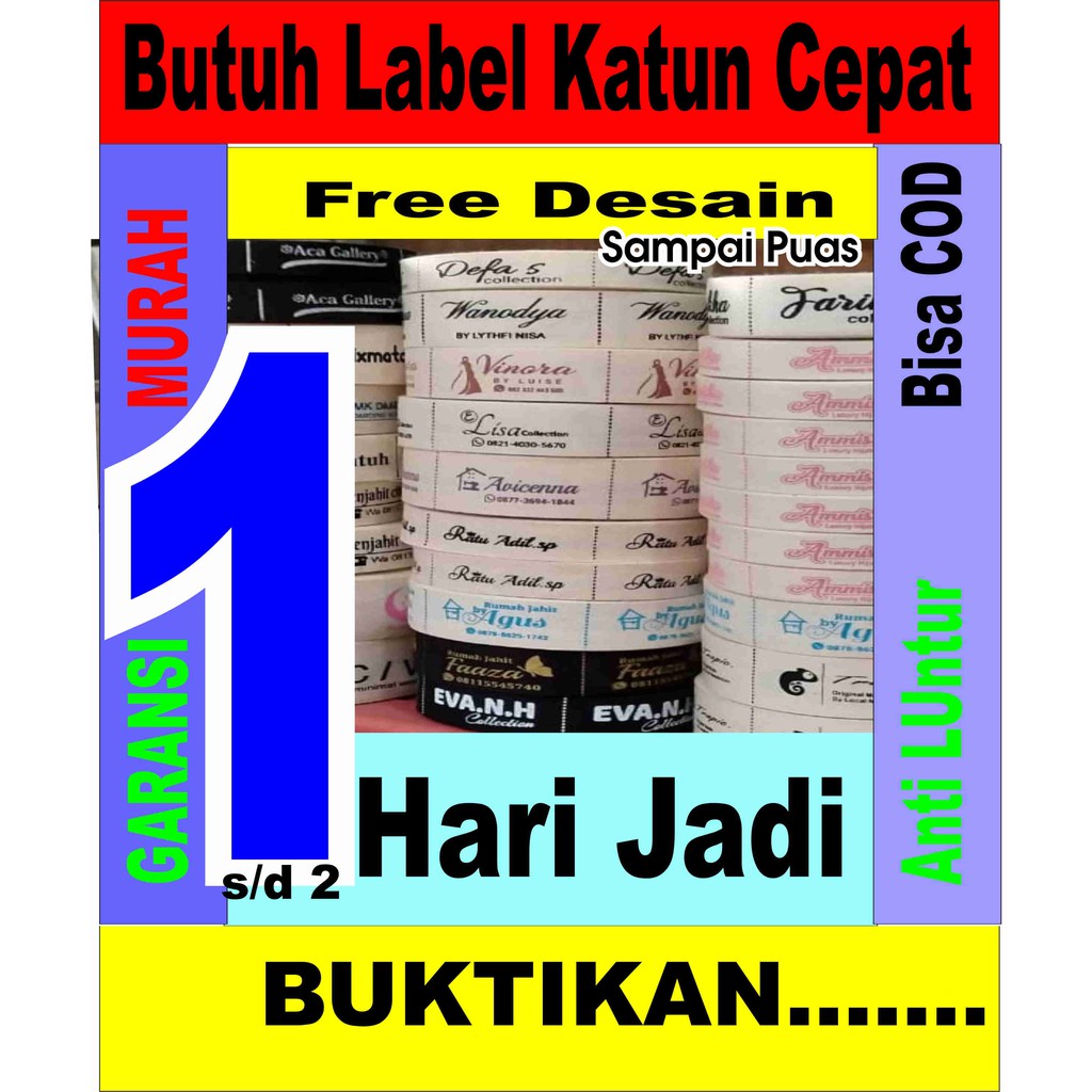 

[Min200pcs] Label Pita Katun / Label Hijab / Label baju / Pakaian / Konveksi Sablon Custom HITAM