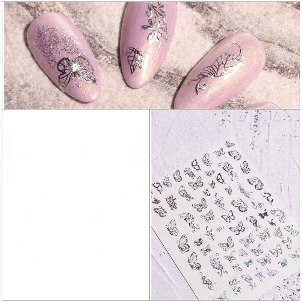 AUGUSTINA Agustina Perekat Stiker Kuku Glitter Kupu-Kupu Stamping Kuku Kecantikan DIY Stiker Kuku Hologram Nail Art Dekorasi