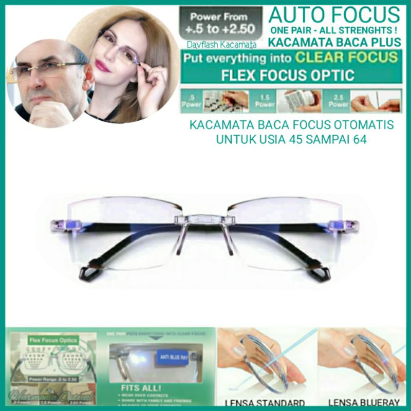 Kacamata Baca Plus Auto Focus Otomatis Pria/Wanita, Kacamata Baca Anti Blueray, Frame Kacamata Plus 