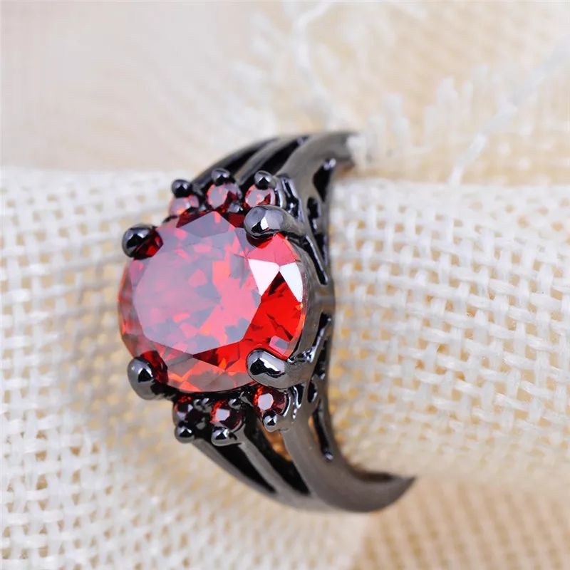 Cincin Batu Ruby Merah Garnet Wanita Pria Ring Gold Filled 14 KT Black Gun Platted