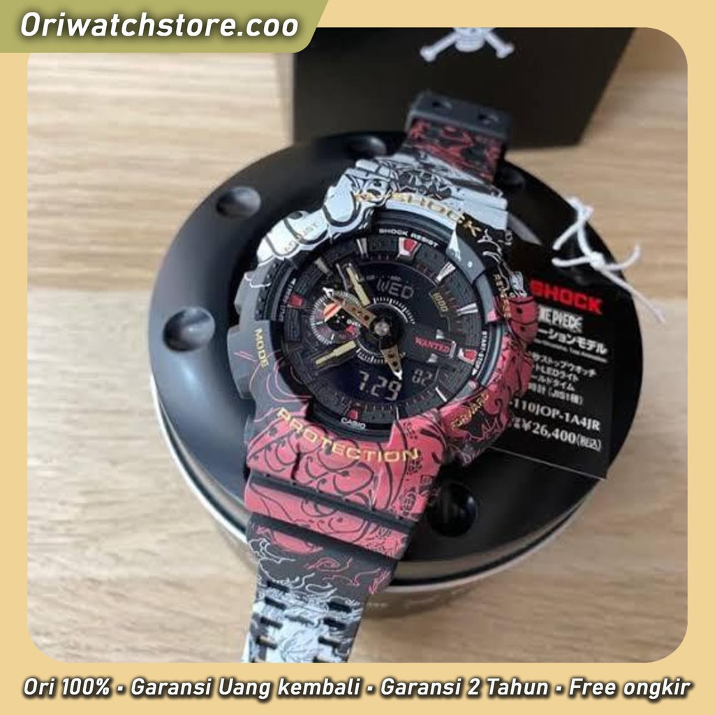TERLARIS CASIO SPOT JAM TANGAN PRIA G SHOCK ONE PIECE LUFFY JOINT LIMITED EDITION GA 110JOP 1A4
