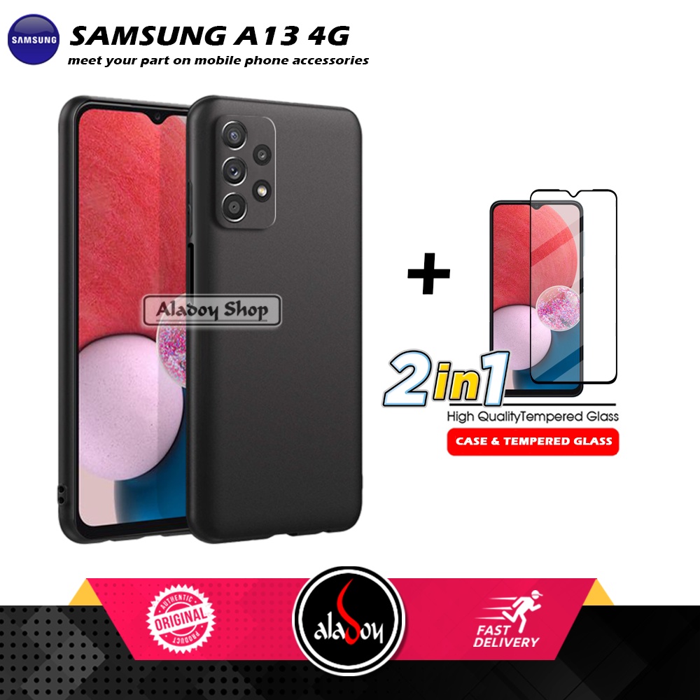 Case Samsung Galaxy A13 4G Slim Matte Case Softcase Casing + Tempered Glass Anti gores Layar Full Cover