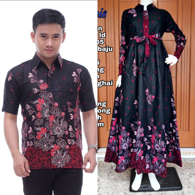 Batik Couple_Maora Sania Ruffle Batik Couple Ori Ndoro Jowi DNT Garansi Termurah-Cp hem sakura abang