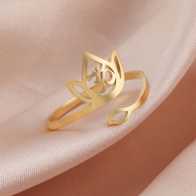 Perhiasan Cincin Yoga Buddha Adjustable Desain Bunga Teratai Bahan Stainless Steel 2022 Untuk Wanita