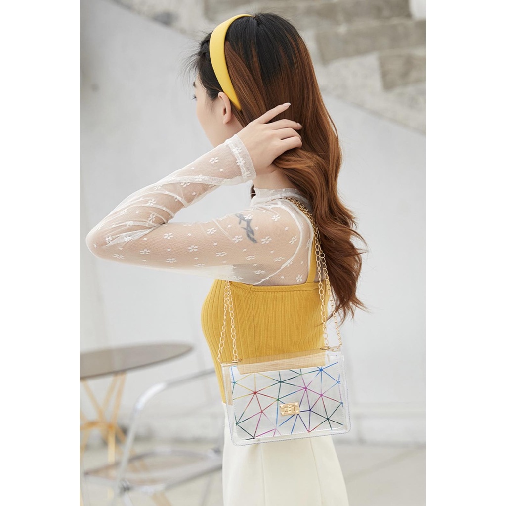 Tas Korea Selempang Jelly Warna Laser Segitiga Rantai DIagonal Tas Bahu Handbag Fashion Terbaru A10