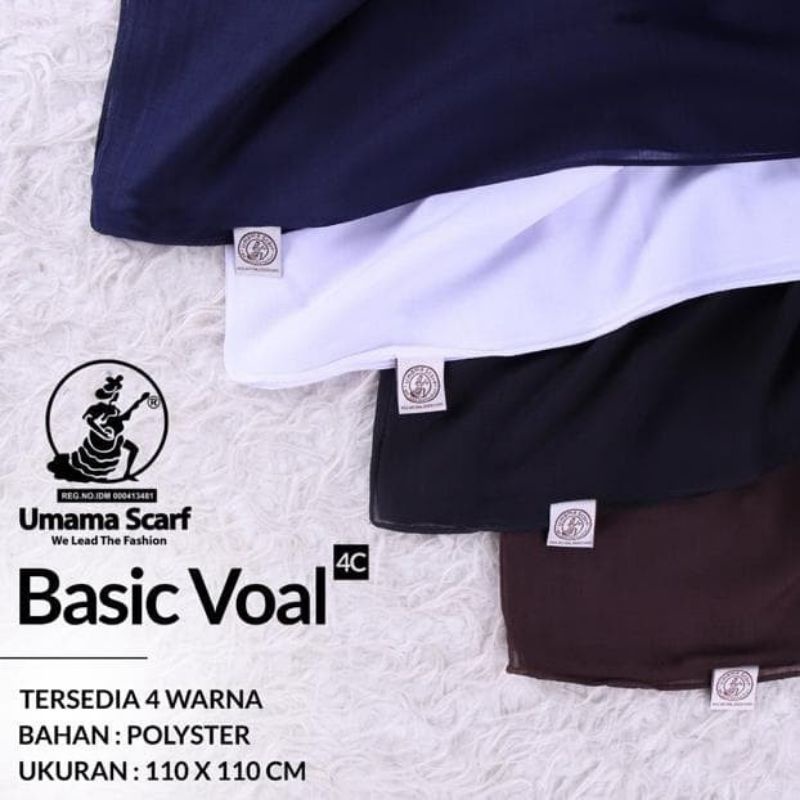 Basic Voal Umama Hijab Segi Empat Putih, Hitam, Navy, Coklat