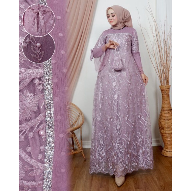 Gamis Tulle Mutiara with Tulle dot