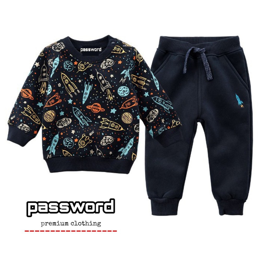 LittleAaron PASSWORD NEW ROCKET Setelan Sweater 1 -10 Tahun Baju Anak Berkualitas