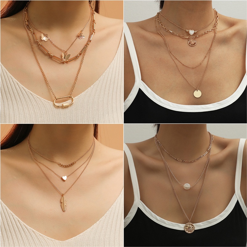 Kalung Choker Multilayer Liontin Gaya Retro Untuk Wanita - Kalung Choker Korean Fashion