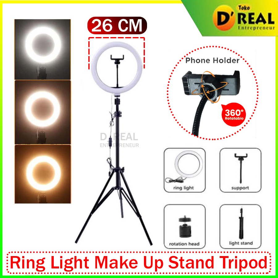ring light make up stand tripod lampu selfie vlog 26cm led   dreal entrepreneur