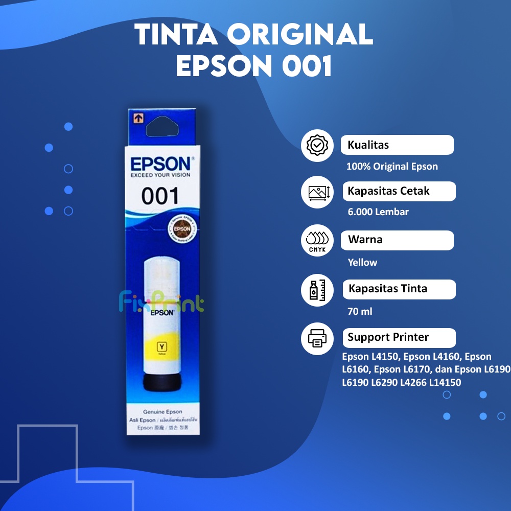 Epson Original C13T03Y100 Tinta 001 Black Color Printer L4150 L6170 L6190